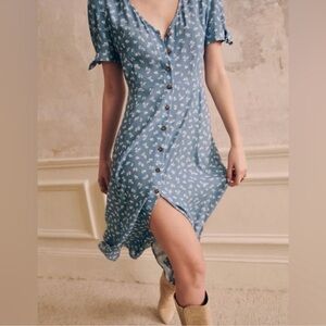 Sezane Blue Floral Midi Dress